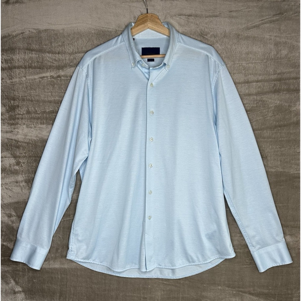 David Donahue Fusion Men's 17 L/XL Solid Blue 100%‎ Cotton Button-Down Shirt